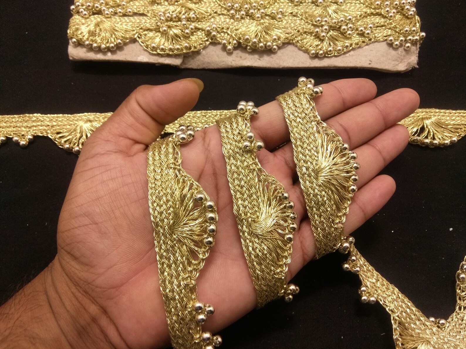Dull Gold Beaded Fringe Trim Beaded Trim Indian Trim Beaded Etsy