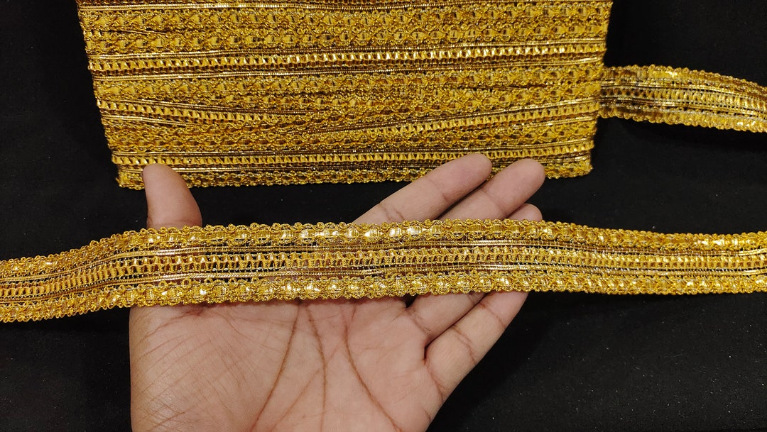 Indian Metallic Gold Handwork Jacquard Embroidered Lace Trim With ...