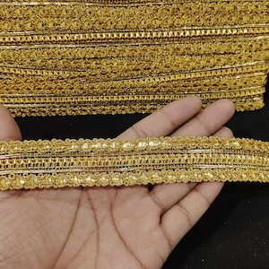 Metallic Gold Embroidered Jacquard Lace Trim: Indian Handwork Border