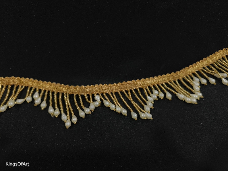 Gold and White Beaded Indian Tassel Lace Trim Gold Beaded Etsy