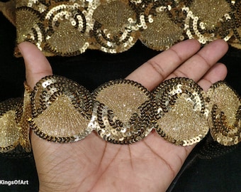 Gold Sequin Floral Ribbon Trim: Indian Lace for Sewing & Crafting