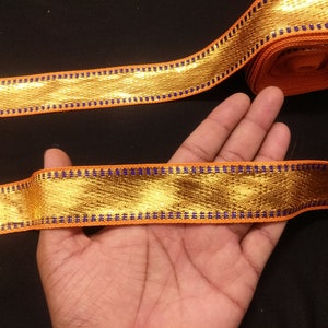Indian Metallic Gold Plain Jacquard Band Spitzenbesatz mit Verschönerung Design zum Basteln, Nähen