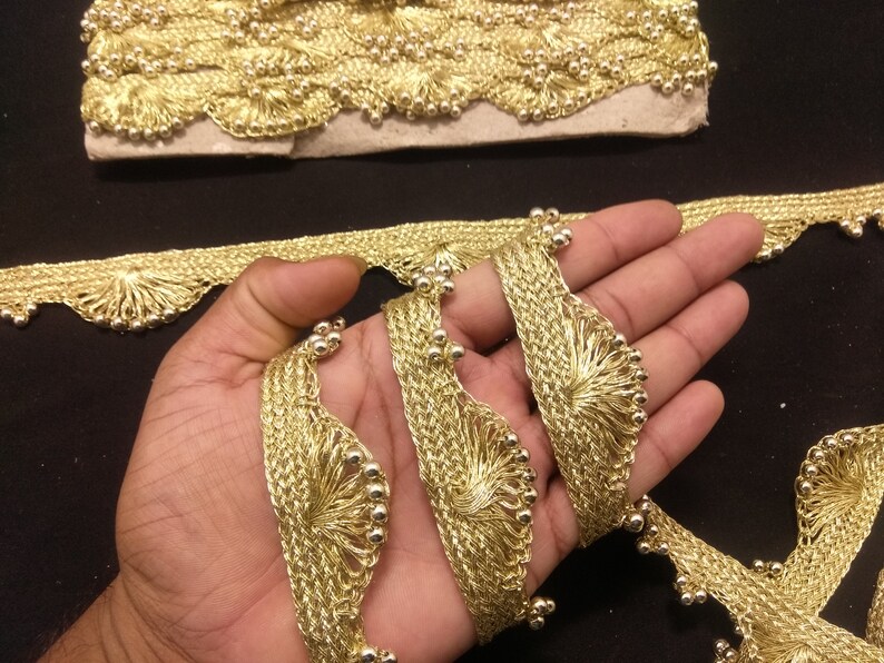 Dull Gold Beaded Fringe Trim Beaded Trim Indian Trim Beaded Etsy