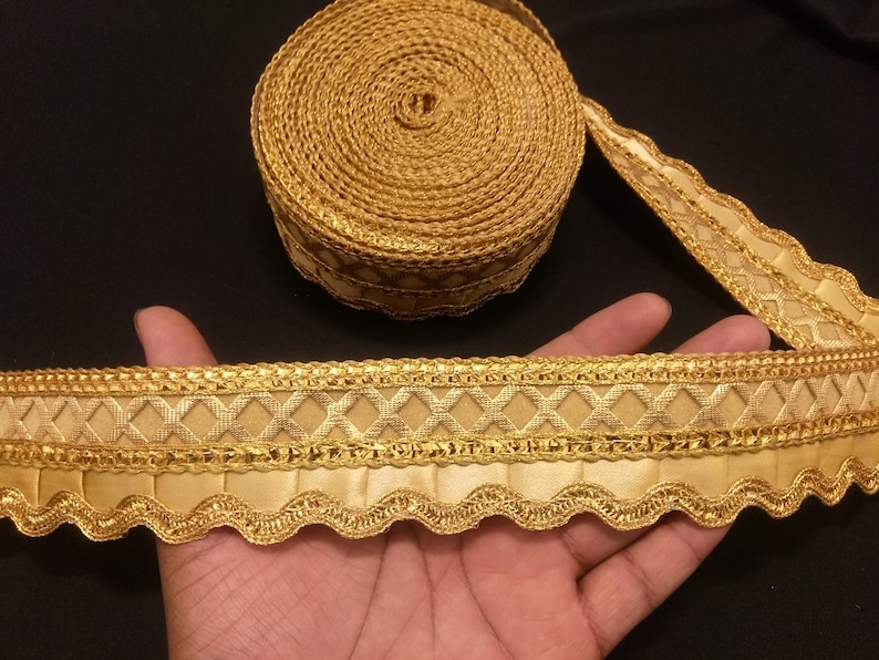 Indian Gold Fabric Fringe Gold Border Ribbon Lace Trim For Etsy