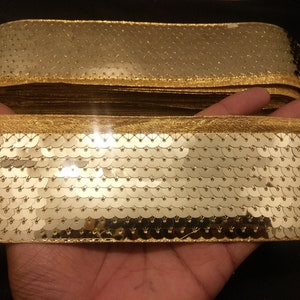 Indiaas metallic goud geborduurde pailletten jacquard lint kanten rand met verfraaiing look voor knutselen naaien en stoffen accessoires