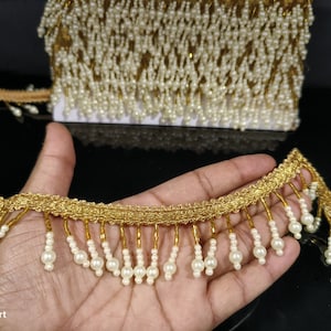 Gold Beaded Indian Tassel Lace Trim: Dress Embellishment Border
