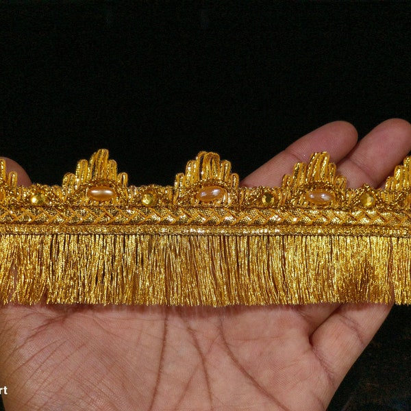 Indian Metallic Gold Indische Handarbeit Pinsel Fransen Spitzenbesatz mit Verzierung Bordüre Für Basteln, Nähen Und Tuch Zubehör.