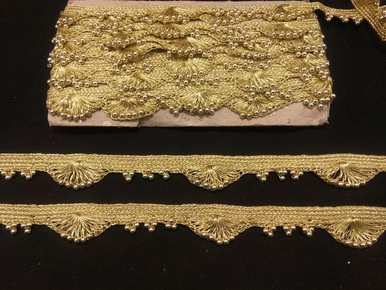 Dull Gold Beaded Fringe Trim Beaded Trim Indian Trim Beaded Etsy