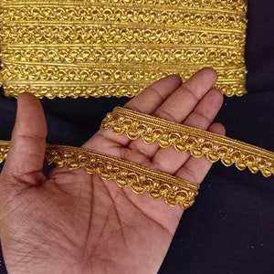 Indian Metallic Gold Beaded Floral Ribbon Border Lace Trim With For Decoration Of Dresses For Crafting, Sewing And Cloth Accessories.