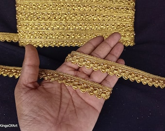 Gold Beaded Floral Ribbon Lace Trim: Indian Sewing Border