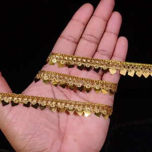 Metallic Gold Fringe Ribbon: Indian Handwork Lace Trim, Embellishment Border