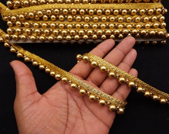 Gold Beaded Lace Trim: Indian Embellishment Border