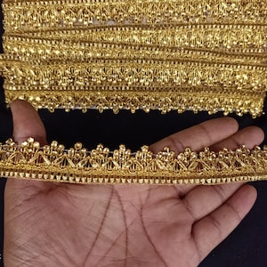 Indian Gold Beaded Floral Fringe Lace Trim For Decoration Of Dresses With Embellishment Border For Crafting, Sewing And Cloth Accessories image 5