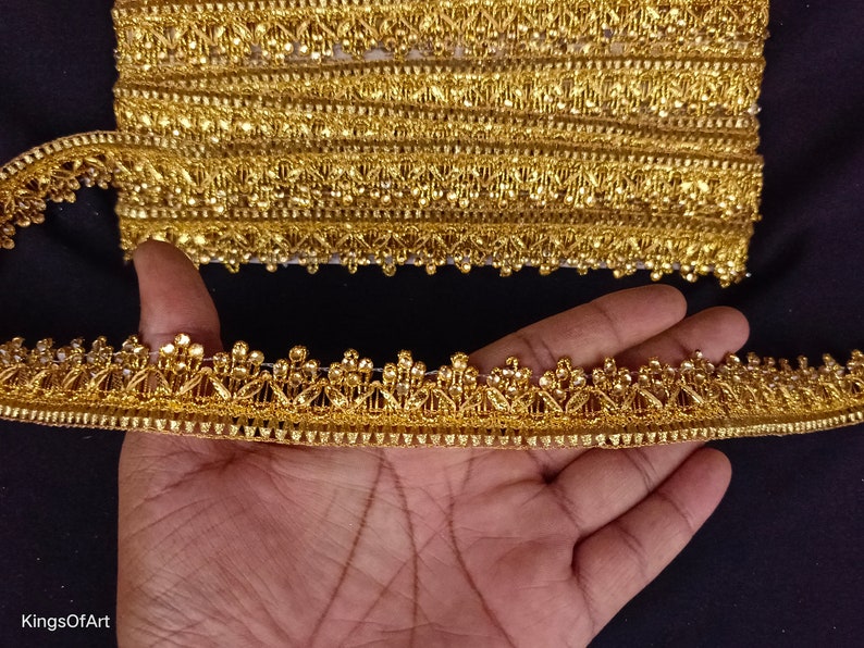 Indian Gold Beaded Floral Fringe Lace Trim For Decoration Of Dresses With Embellishment Border For Crafting, Sewing And Cloth Accessories image 5
