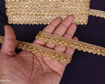 Rose Gold Beaded Floral Lace Trim: Indian Ribbon Border