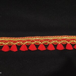 Bordure en dentelle tissée rouge indien avec franges brossée et bordure décorative pour travaux manuels, couture et accessoires en tissu. image 6