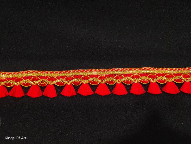 Bordure en dentelle tissée rouge indien avec franges brossée et bordure décorative pour travaux manuels, couture et accessoires en tissu. image 6