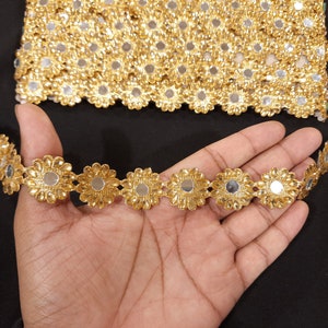 Indian Metallic Gold Beaded Floral Patches Lace Trim For Decoration Of Dresses For Crafting, Sewing And Cloth Accessories