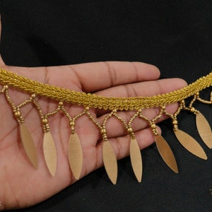 Indian Mate Gold Beaded Leaf Tassels Fringe Lace Trim For Multiple Uses For Dresses Begs Etc
