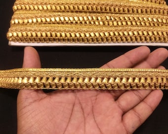 Gold Sequin Embroidered Lace Trim: Indian Handwork Border