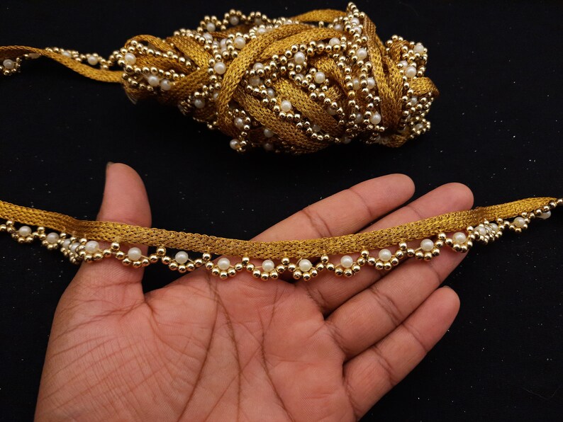 Gold Beaded Lace Indian Beaded Trim Trim Border Lace Etsy