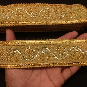 Indiano dourado floral bordado lantejoulas jacquard fita renda acabamento com enfeite olhar para artesanato costura e acessórios de pano
