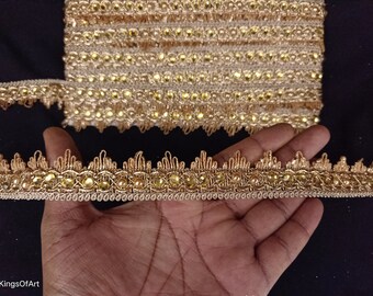 Indian Rose Gold Beaded Floral Fringe Lace Trim For Decoration Of Dresses With Embellishment Border For Crafting and multiple purposes