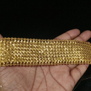 Metallic Gold Woven Fringe Lace Trim: Embellished Indian Border