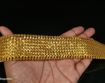 Bordure indienne en dentelle tissée dorée métallique avec bordure décorative pour travaux manuels, couture et accessoires en tissu