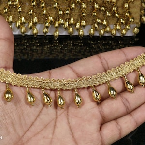 Indian Gold Beaded Tassels Fringe Lace Trim For Decoration Of Dresses With Embellishment Border For Crafting, Sewing And Cloth Accessories