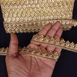 Adorno de encaje floral con flecos y cuentas de oro rosa indio para decorar vestidos, manualidades, costura y accesorios de tela.