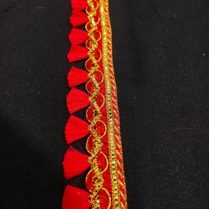 Bordure en dentelle tissée rouge indien avec franges brossée et bordure décorative pour travaux manuels, couture et accessoires en tissu. image 8