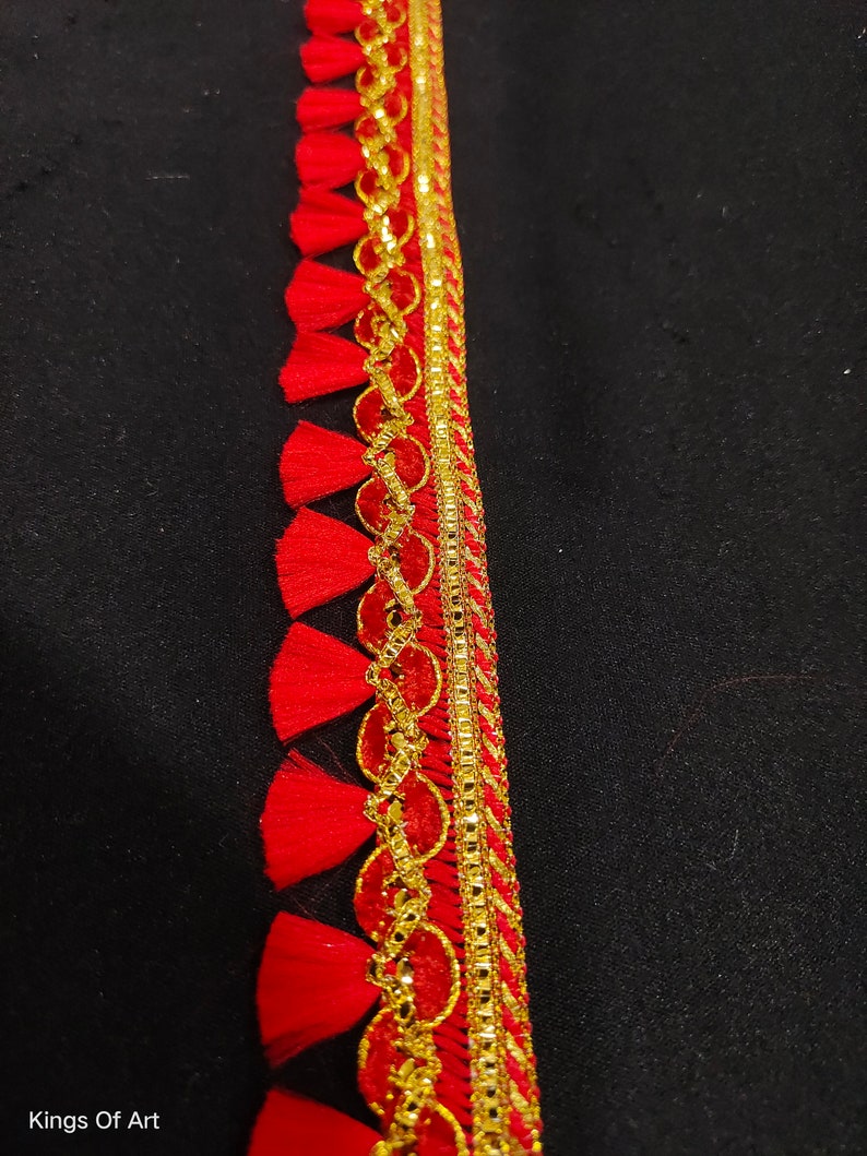 Bordure en dentelle tissée rouge indien avec franges brossée et bordure décorative pour travaux manuels, couture et accessoires en tissu. image 8