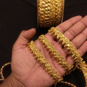 9 Yard Metallic Gold Indian Hand Work Fringe Ribbon Lace Trim With ...