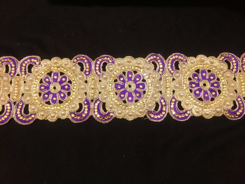 Floral Beaded Trim Gold beaded Lace Indian Beaded Gold And Purple Floral Embroidered Ribbon Lace Trim Gold Beaded Trim Indian Trims