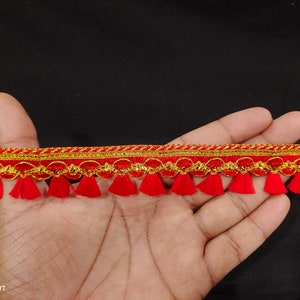 Bordure en dentelle tissée rouge indien avec franges brossée et bordure décorative pour travaux manuels, couture et accessoires en tissu. image 5