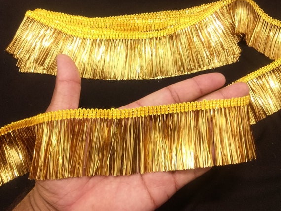 Indian Metallic Gold Hand Work Tassels Fringe Lace Trim, Tassel Trim,  Tassel Lace, Gold Trim, Indian Trim, Gold Fringe Trim 