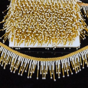 Gold & White Beaded Tassel Lace Trim: Indian Embellished Sewing Border