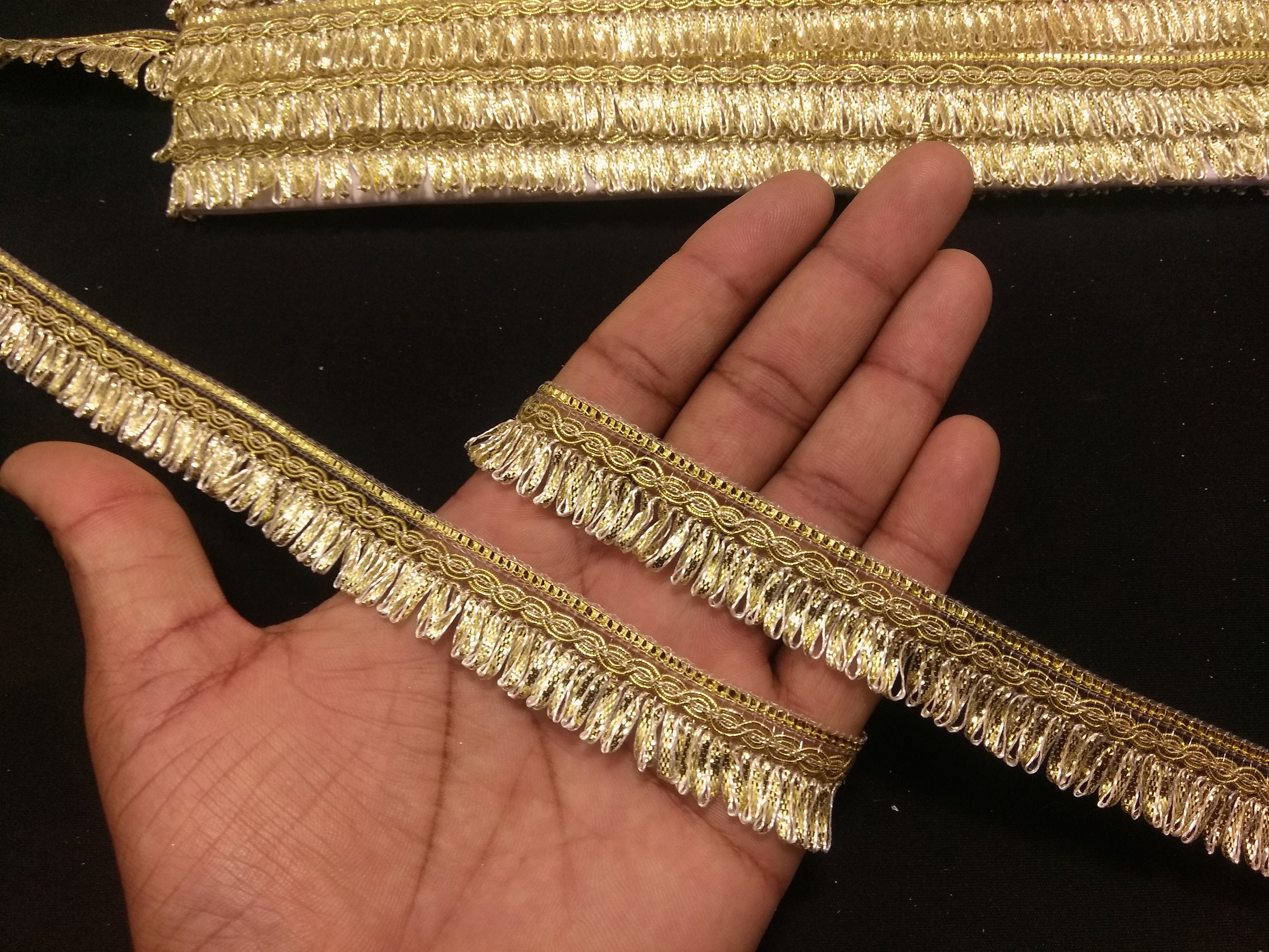 Indian Dull Gold Fringe Lace Kiran Lace Border Lace for Crafting, Sewing  and Cloth Accessories. 