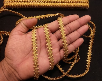 Cinta de encaje con flecos de trabajo manual indio dorado metálico de 9 yardas con borde de adorno para manualidades, costura y accesorios de tela.