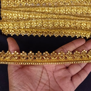 Indian Gold Beaded Floral Fringe Lace Trim For Decoration Of Dresses With Embellishment Border For Crafting, Sewing And Cloth Accessories image 3