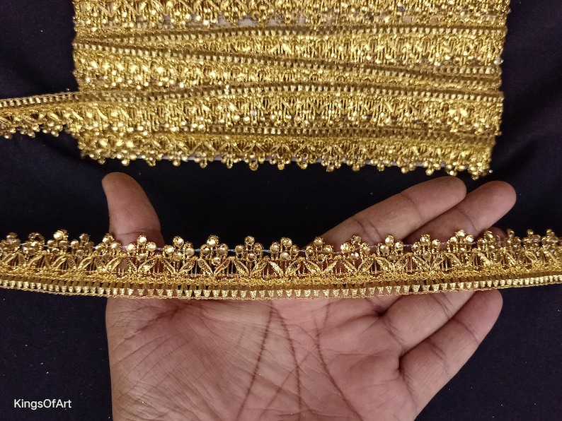 Indian Gold Beaded Floral Fringe Lace Trim For Decoration Of Dresses With Embellishment Border For Crafting, Sewing And Cloth Accessories image 3