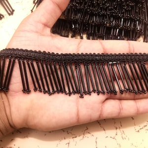 Black Beaded Tassel Lace Trim: Indian Embellishment Border