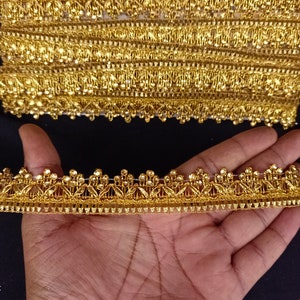 Indian Gold Beaded Floral Fringe Lace Trim For Decoration Of Dresses With Embellishment Border For Crafting, Sewing And Cloth Accessories image 4