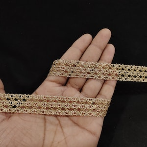 Indian Metallic Rose Gold Net Border Ribbon Lace Trim With For Decoration Of Dresses For Crafting, Sewing And Cloth Accessories.