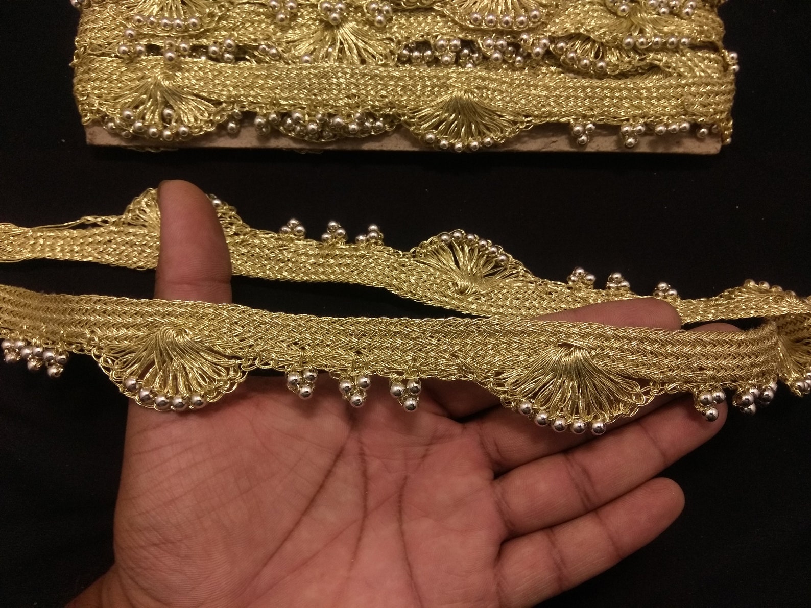 Dull Gold Beaded Fringe Trim Beaded Trim Indian Trim Beaded Etsy