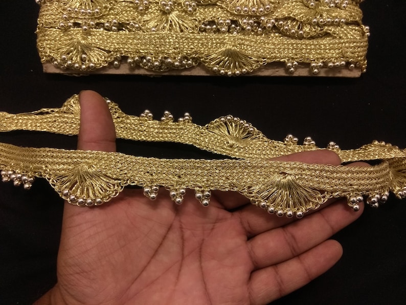 Dull Gold Beaded Fringe Trim Beaded Trim Indian Trim Beaded Etsy