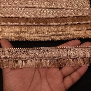 Metallic Copper Rose Gold Tassels Fringe Lace Trim With Embellishment Border For Crafting, Sewing And Cloth Accessories.