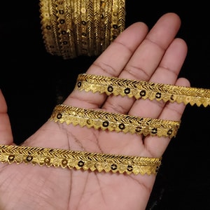 Metallic Gold Fringe Ribbon: Indian Handwork Lace Trim, Embellished Border