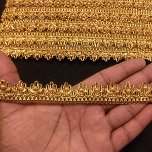 Indian Gold Beaded Floral Fringe Lace Trim For Decoration Of Dresses With Embellishment Border For Crafting, Sewing And Cloth Accessories